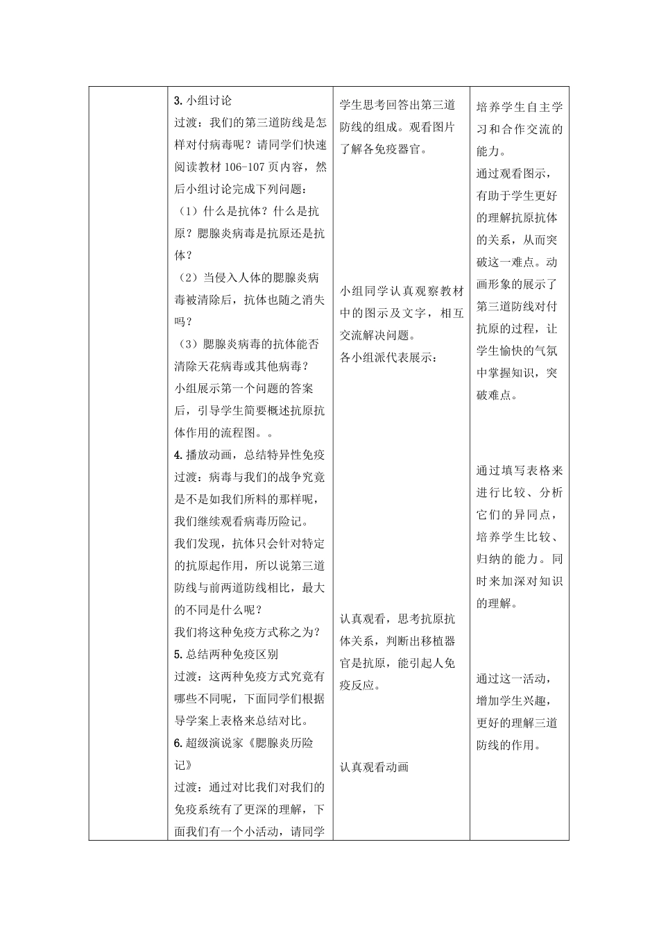 七年级生物下册 第三单元 第六章 第一节 人体的免疫功能教学设计 （新版）济南版-（新版）济南版初中七年级下册生物教案_第3页