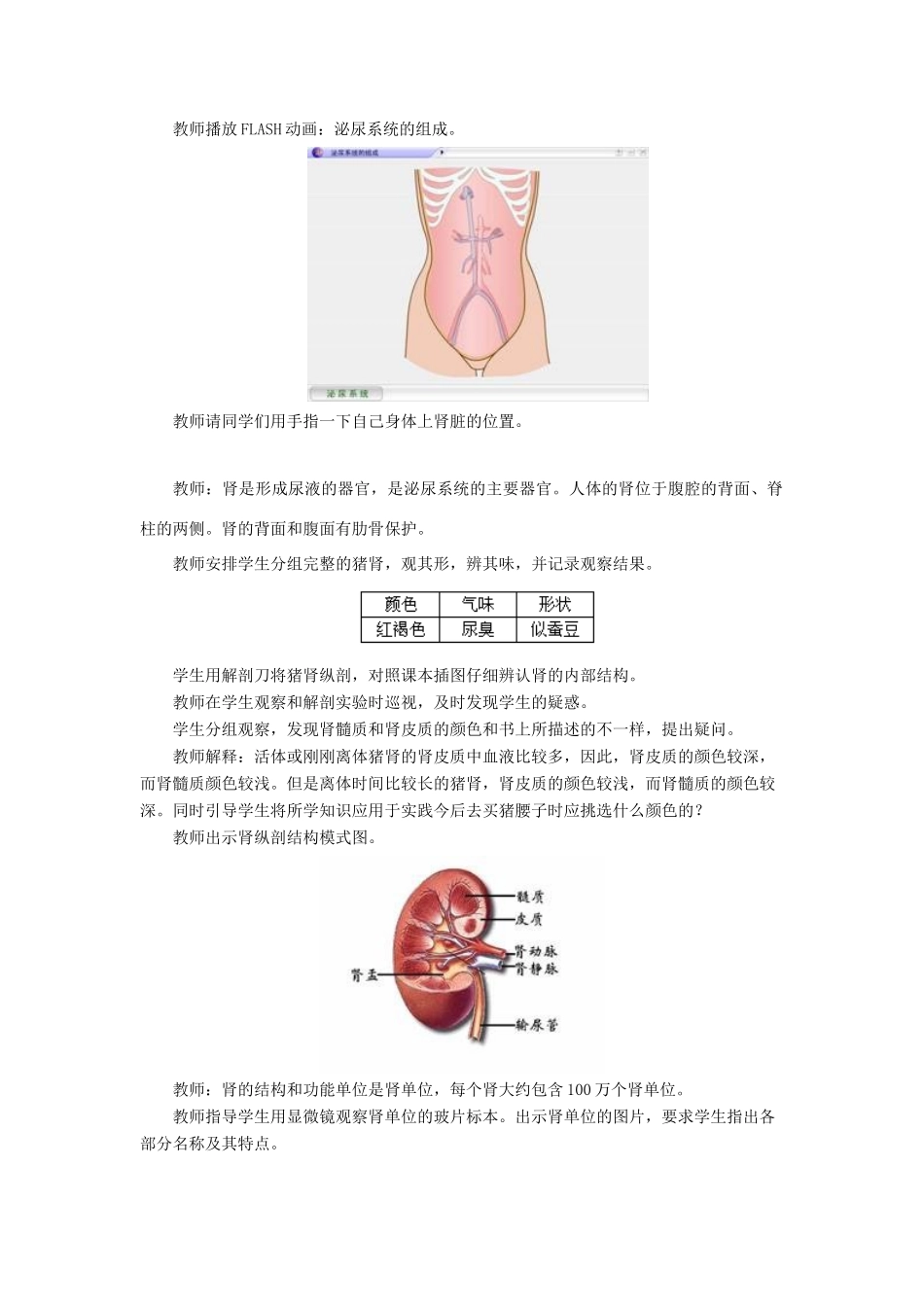 七年级生物下册 第十一章 第一节 人体泌尿系统的组成教案1 （新版）苏教版_第2页