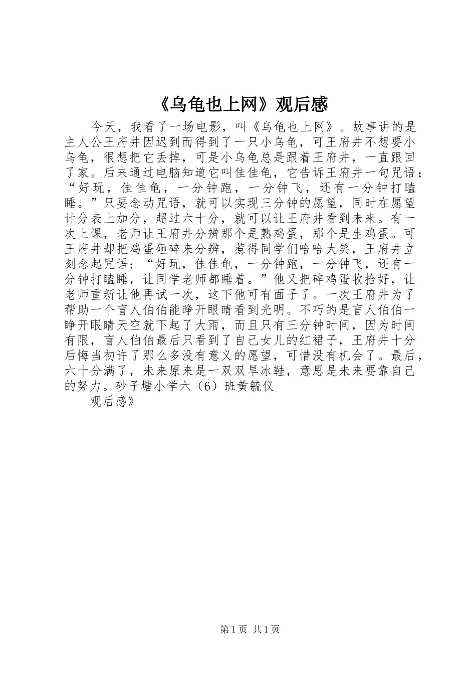 《乌龟也上网》观后感 _第1页