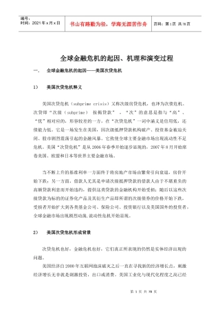 全球金融危机的起因、机理和演变过程