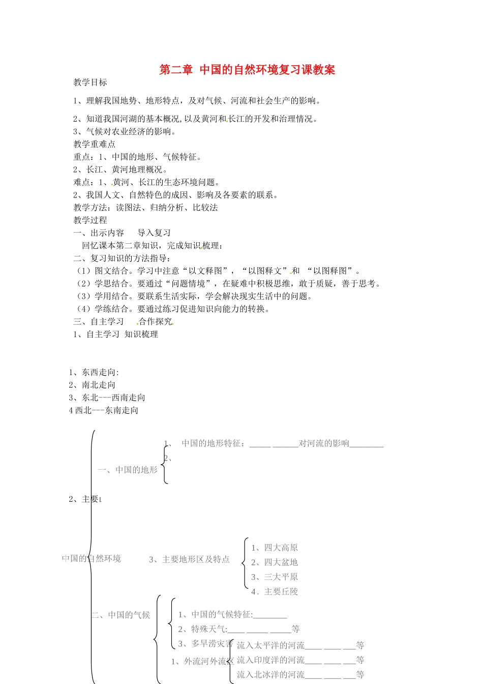 山东省肥城市石横镇初级中学八年级地理上册 第二章 中国的自然环境复习课教案 新人教版_第1页