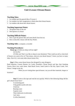 北师版英语必修2 Unit 6 Lesson 4 Dream houses 2