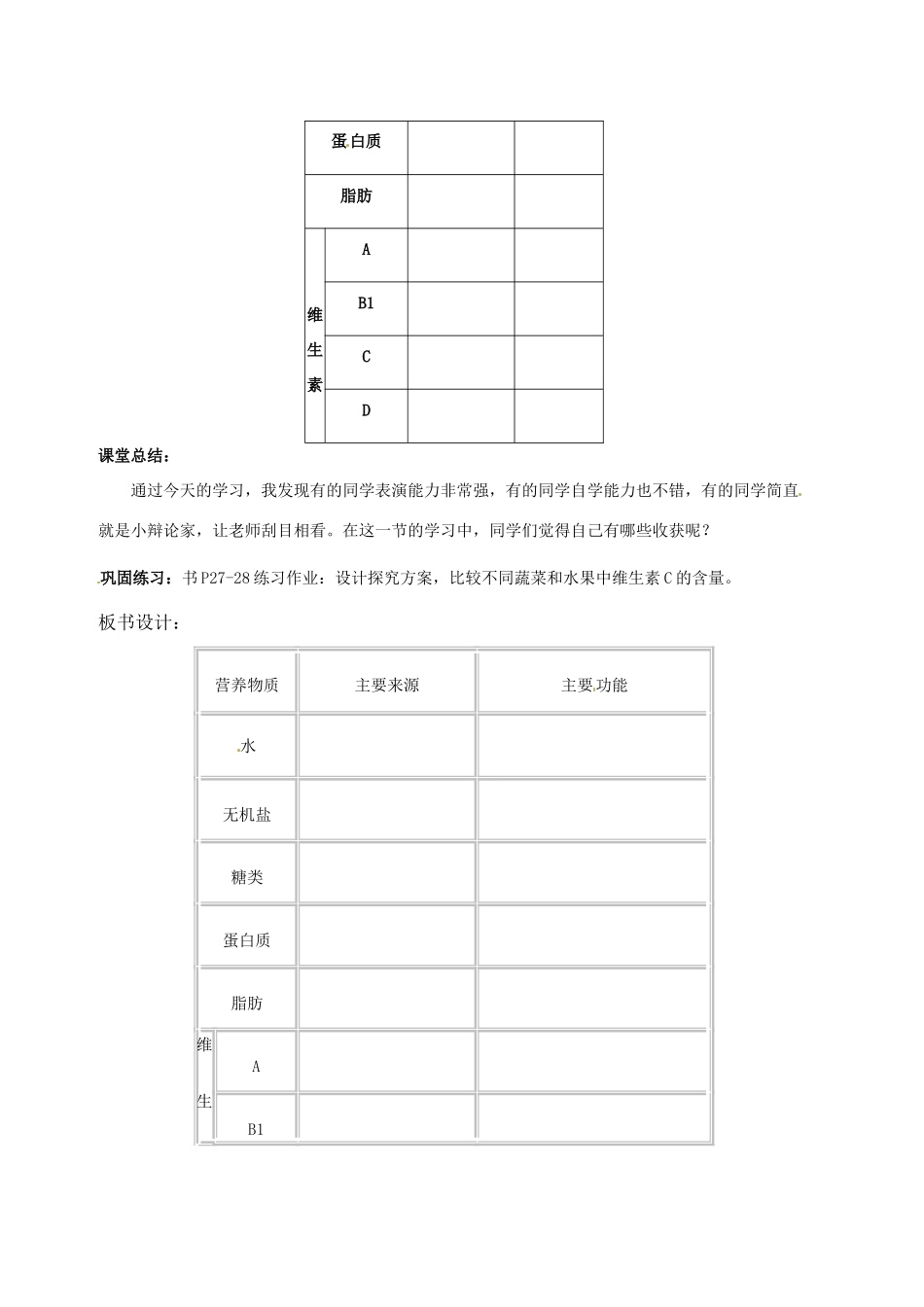 山东省烟台市黄务中学七年级生物下册 4.2.1 食物中的营养物质教案3 新人教版五四制_第2页