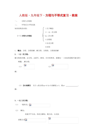九年级数学下册方程与不等式复习教案人教版