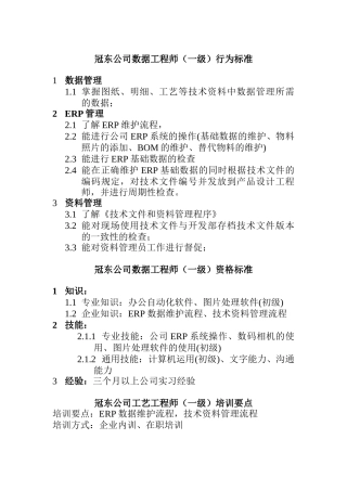 冠东公司数据工程师行为标准