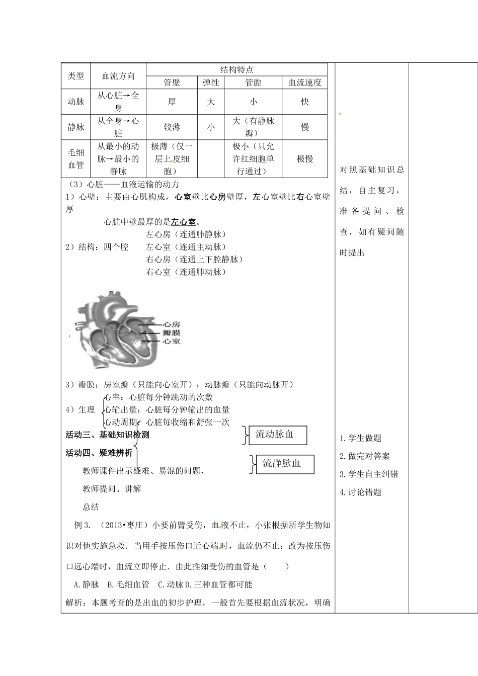七年级生物下册 第三单元 第三章 人体内的物质运输复习教案（1）（新版）济南版-（新版）济南版初中七年级下册生物教案_第2页