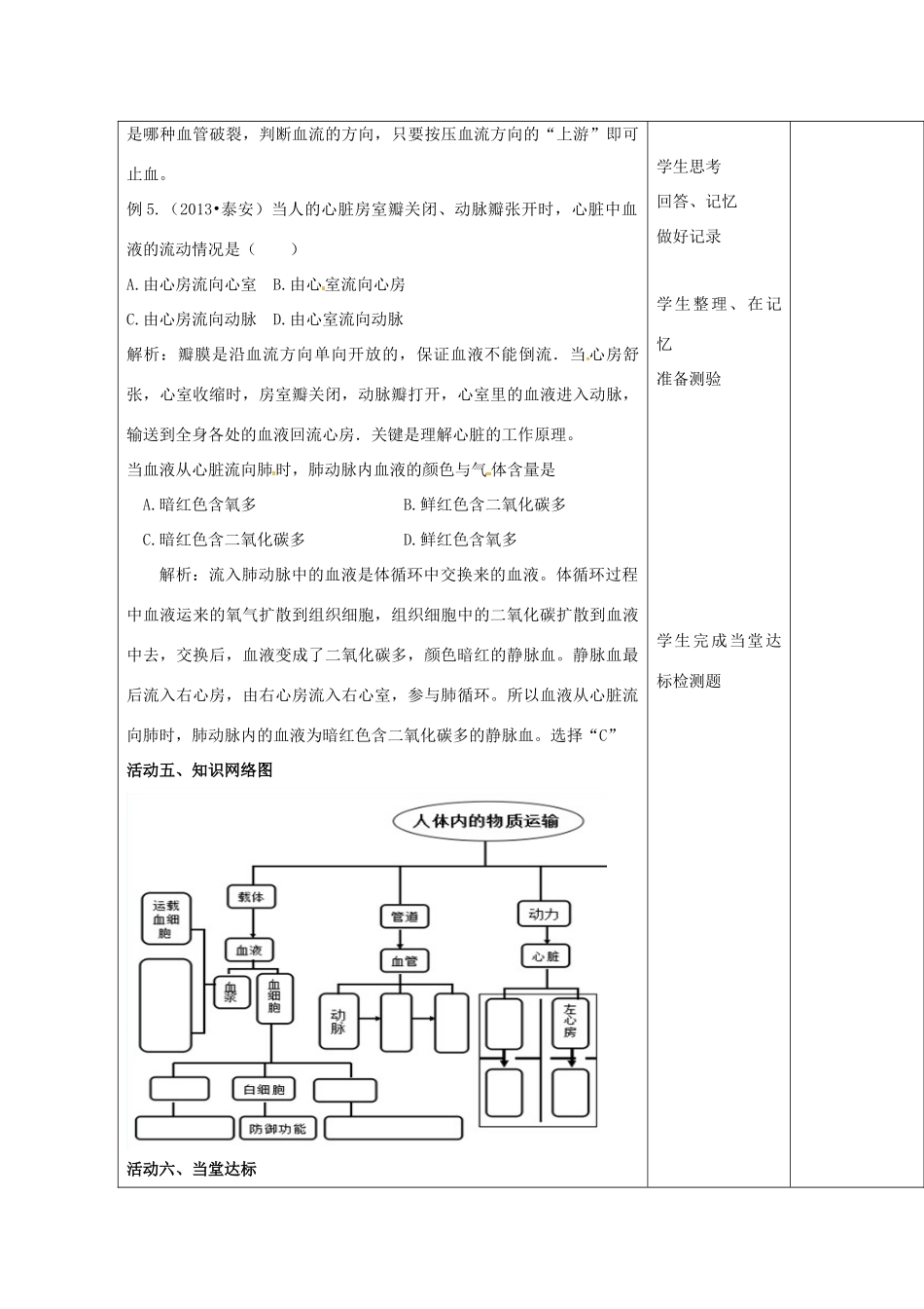 七年级生物下册 第三单元 第三章 人体内的物质运输复习教案（1）（新版）济南版-（新版）济南版初中七年级下册生物教案_第3页