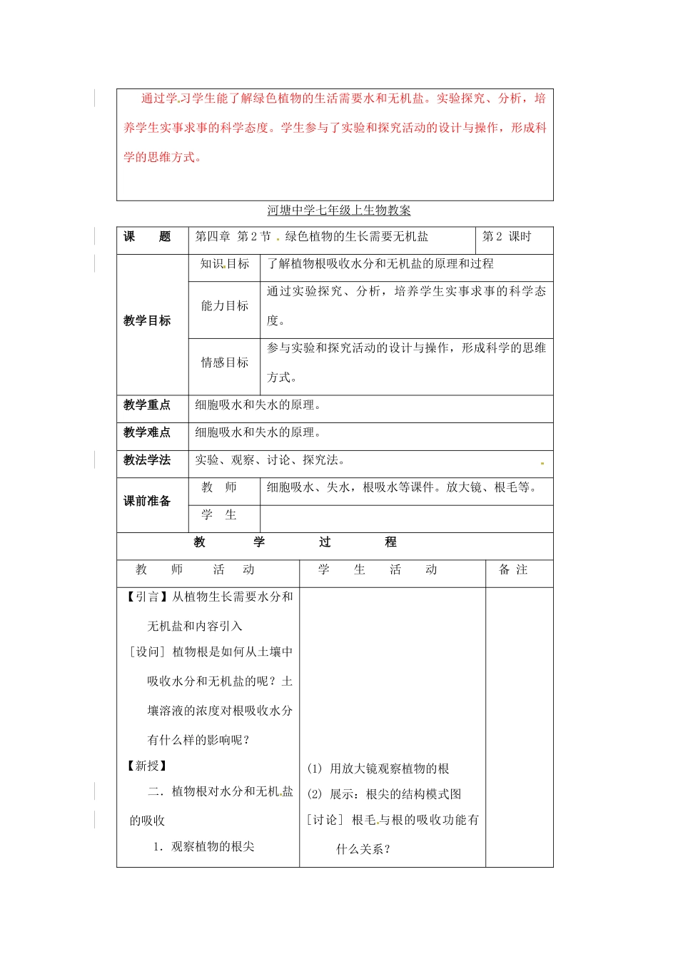 七年级生物上册 3.4.2 绿色植物的生长需要水和无机盐教案 （新版）苏科版-（新版）苏科版初中七年级上册生物教案_第3页
