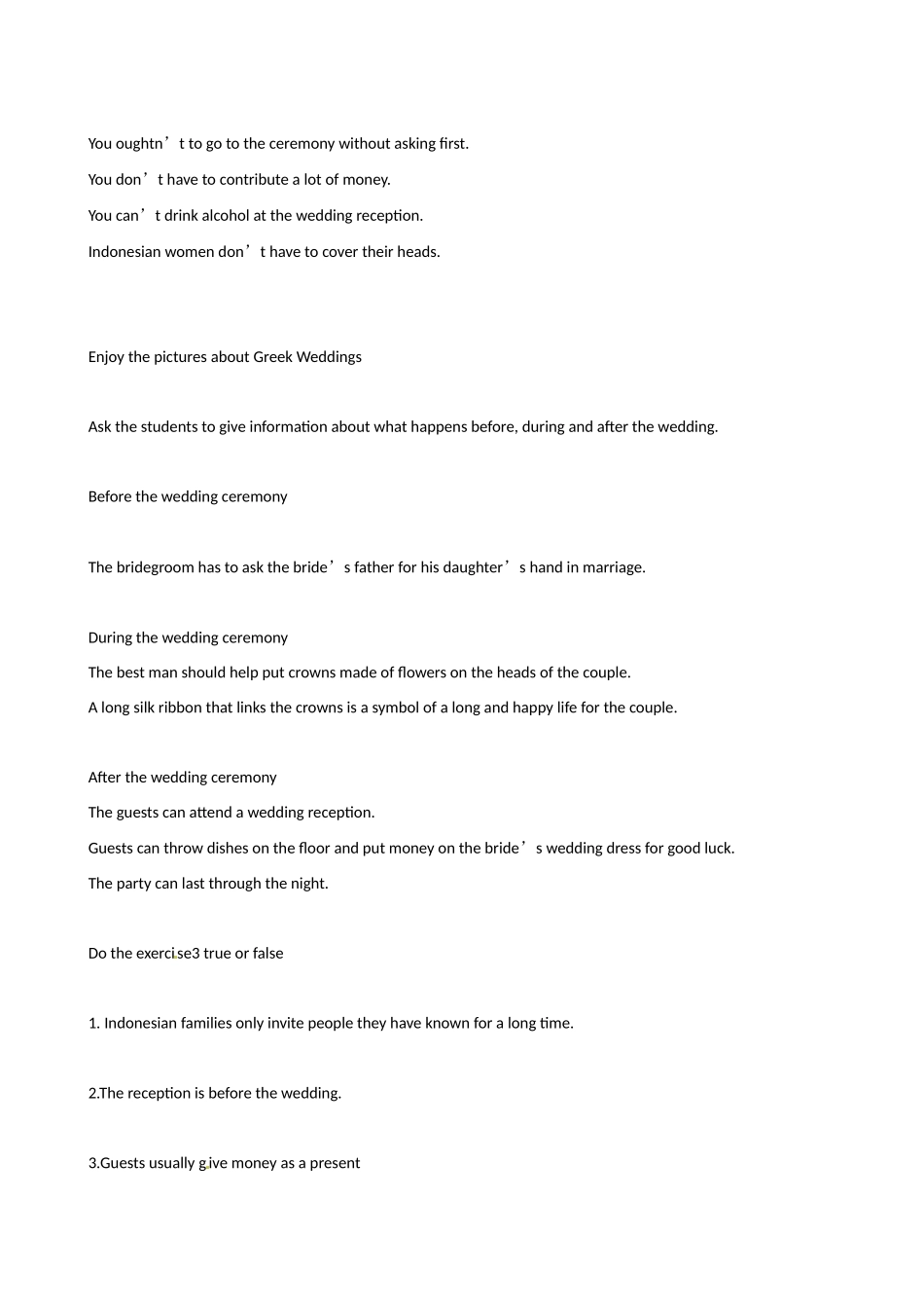 高中英语 Unit 3 Lesson 3 Weddings教案 北师大版必修1-北师大版高一必修1英语教案_第3页