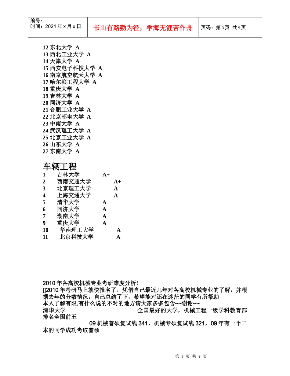 全国各大高校机械专业排名_第3页