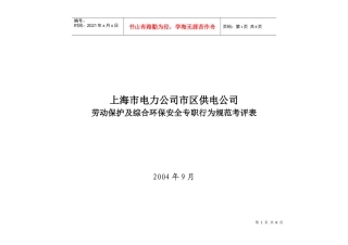上海市电力公司市区供电公司劳动保护及综合环保安全专职行为规范考评表