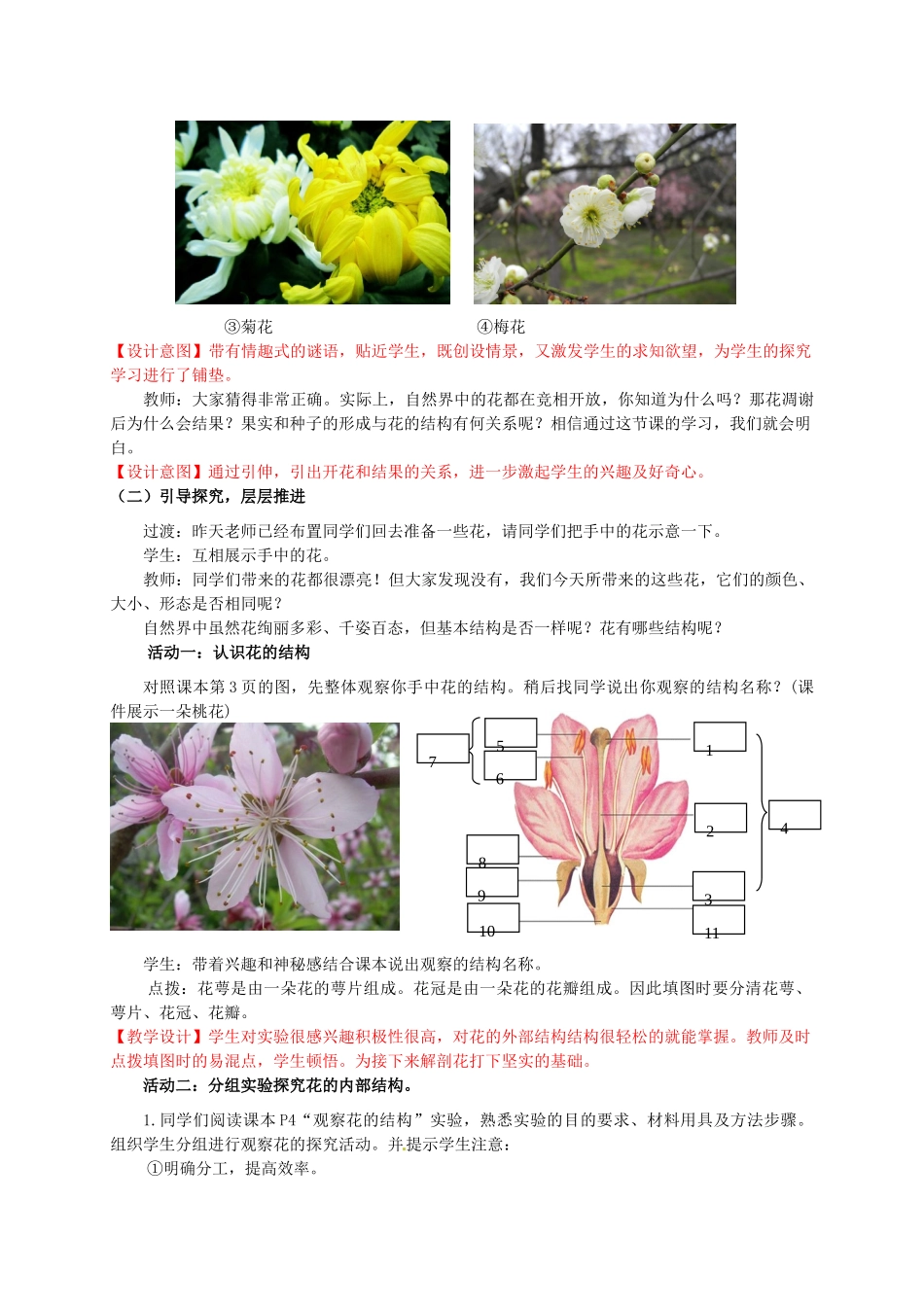 山东省枣庄市峄城区吴林街道中学八年级生物上册 4-1-1 花的结构和类型（第一课时）教案2 济南版_第2页