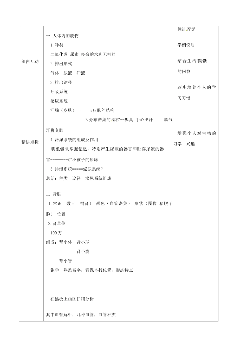 山东省莘县妹冢镇中心初级中学七年级生物下册 排泄教案 新人教版_第2页