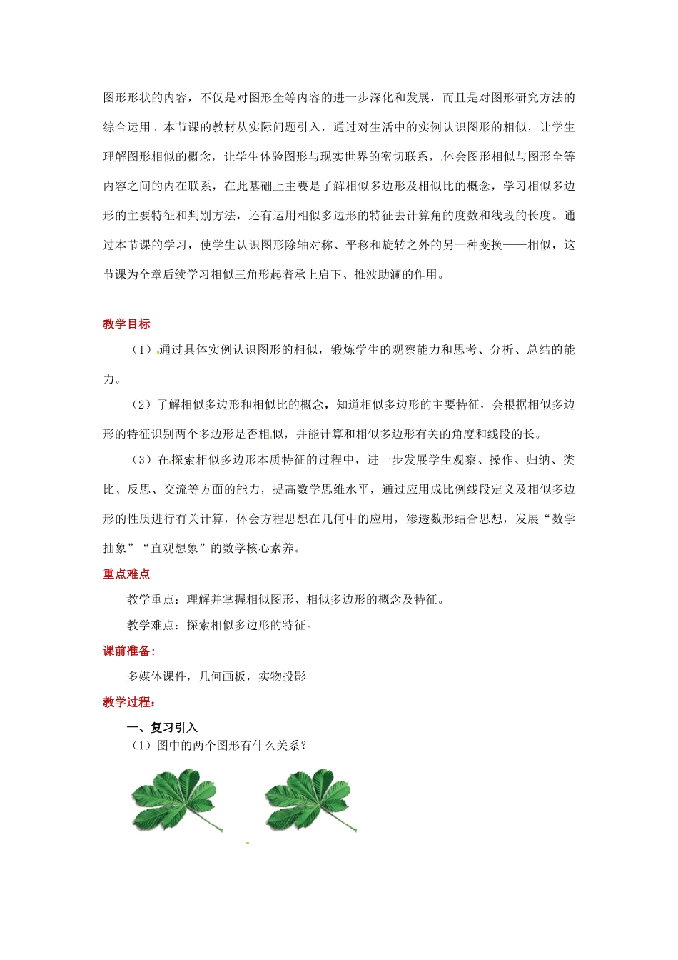 九年级数学下册 第二十七章 相似 27.1 图形的相似教案 （新版）新人教版-（新版）新人教版初中九年级下册数学教案_第2页