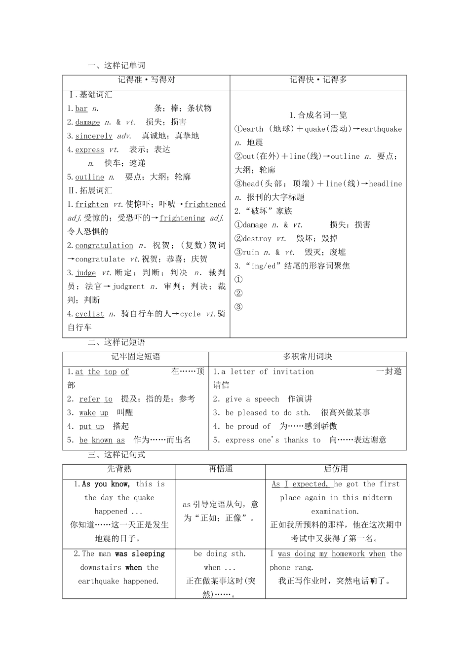 高中英语 Unit 4 Earthquakes Section Ⅳ Learning about Language  Using Language教案 新人教版必修1-新人教版高一必修1英语教案_第3页