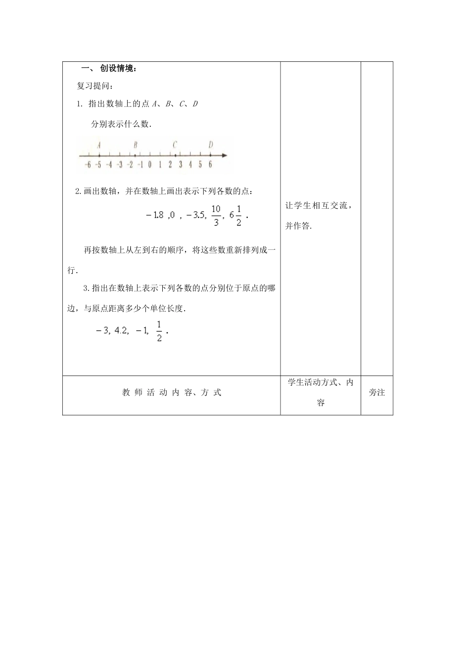七年级数学上册 第2章 有理数 2.2 数轴（第2课时）教案1 苏科版-苏科版初中七年级上册数学教案_第2页