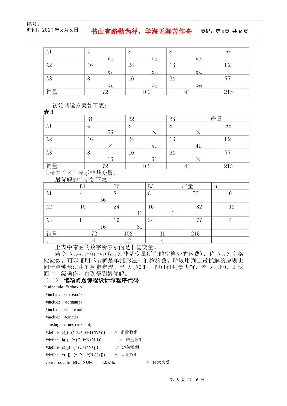 《运筹学》- 运输问题课程设计报告_第3页