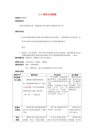 山东省枣庄市峄城区吴林街道中学八年级地理上册 2-2 地形分布教案 商务星球版