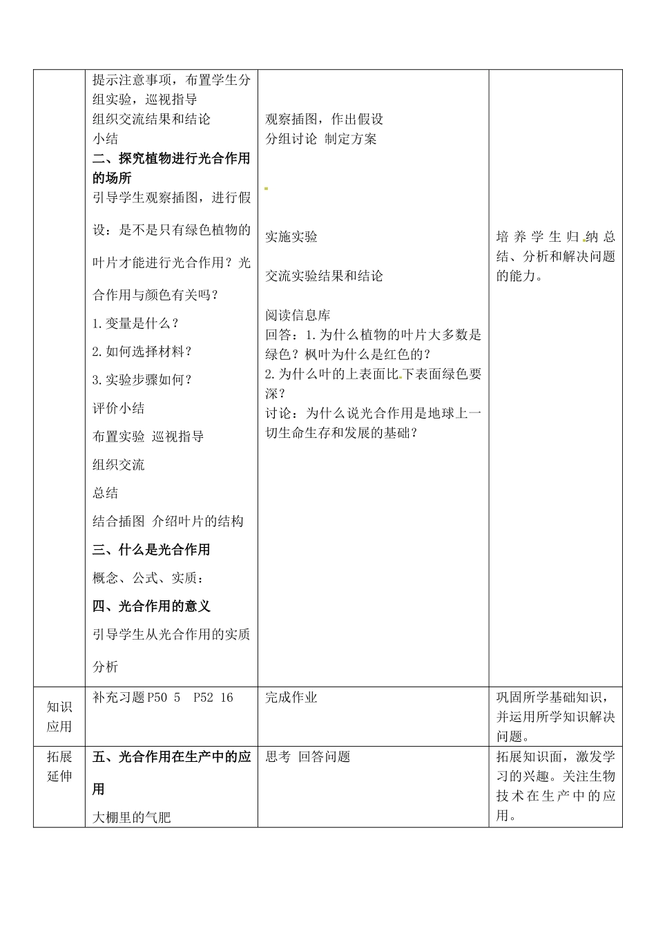 七年级生物上册 3.4.1 植物的光合作用教案 （新版）苏科版-（新版）苏科版初中七年级上册生物教案_第3页