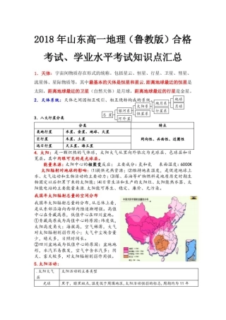 2018年山东高一地理(鲁教版)合格考试、学业水平考试知识点汇总