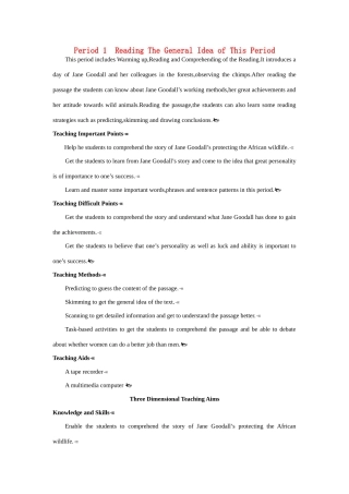 高中英语 Period 1　Reading（Unit 1 Women of achievement）优秀教案 新人教版必修4