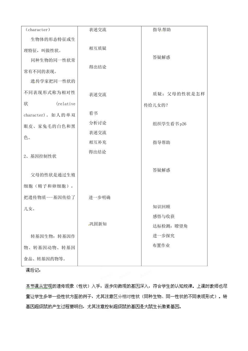 山东省临沂市青云镇中心中学八年级生物下册《基因控制生物下册的性状》教案 人教新课标版_第2页