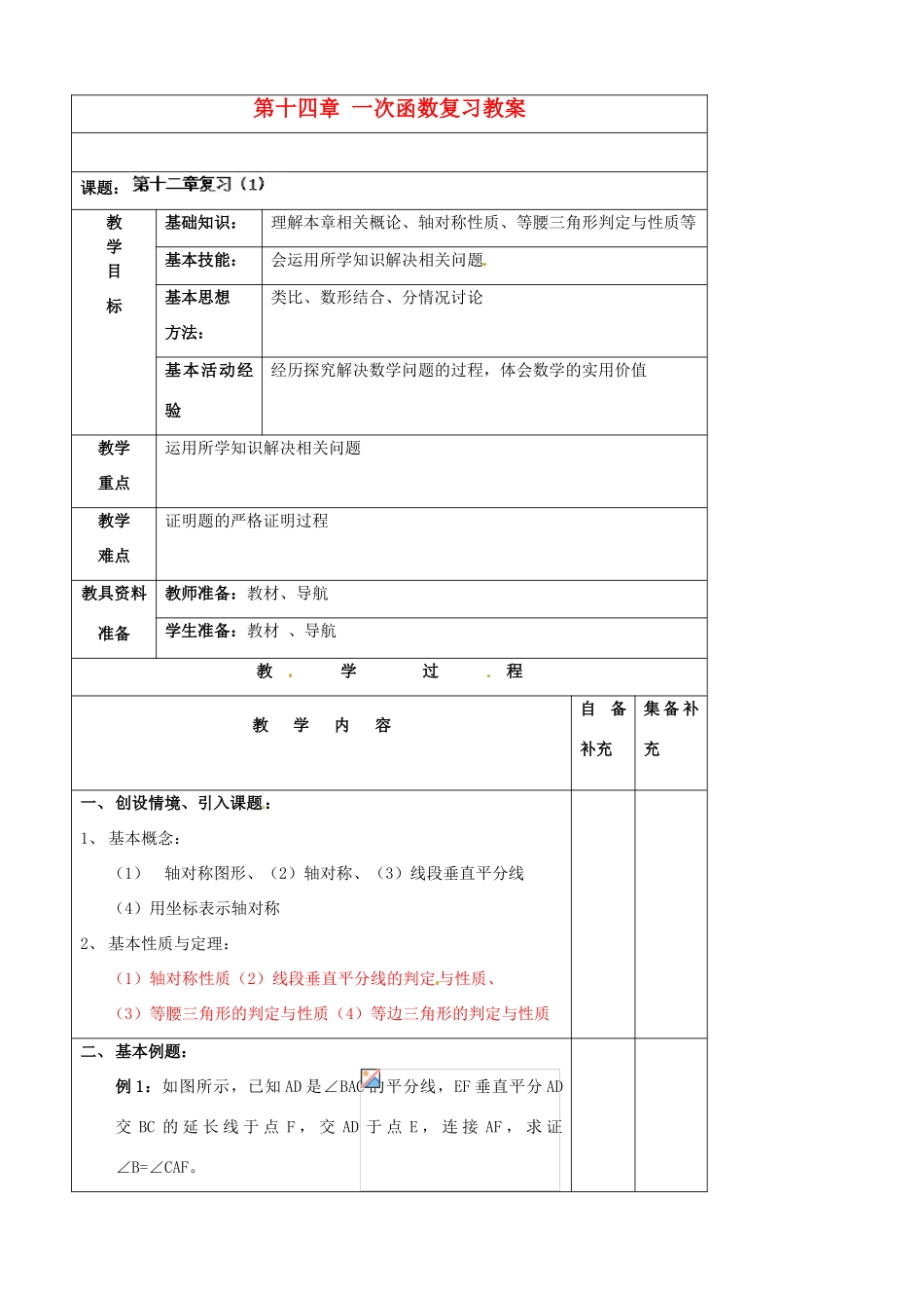 辽宁省大连市第七十六中学八年级数学上册 第十四章 一次函数复习教案 新人教版_第1页