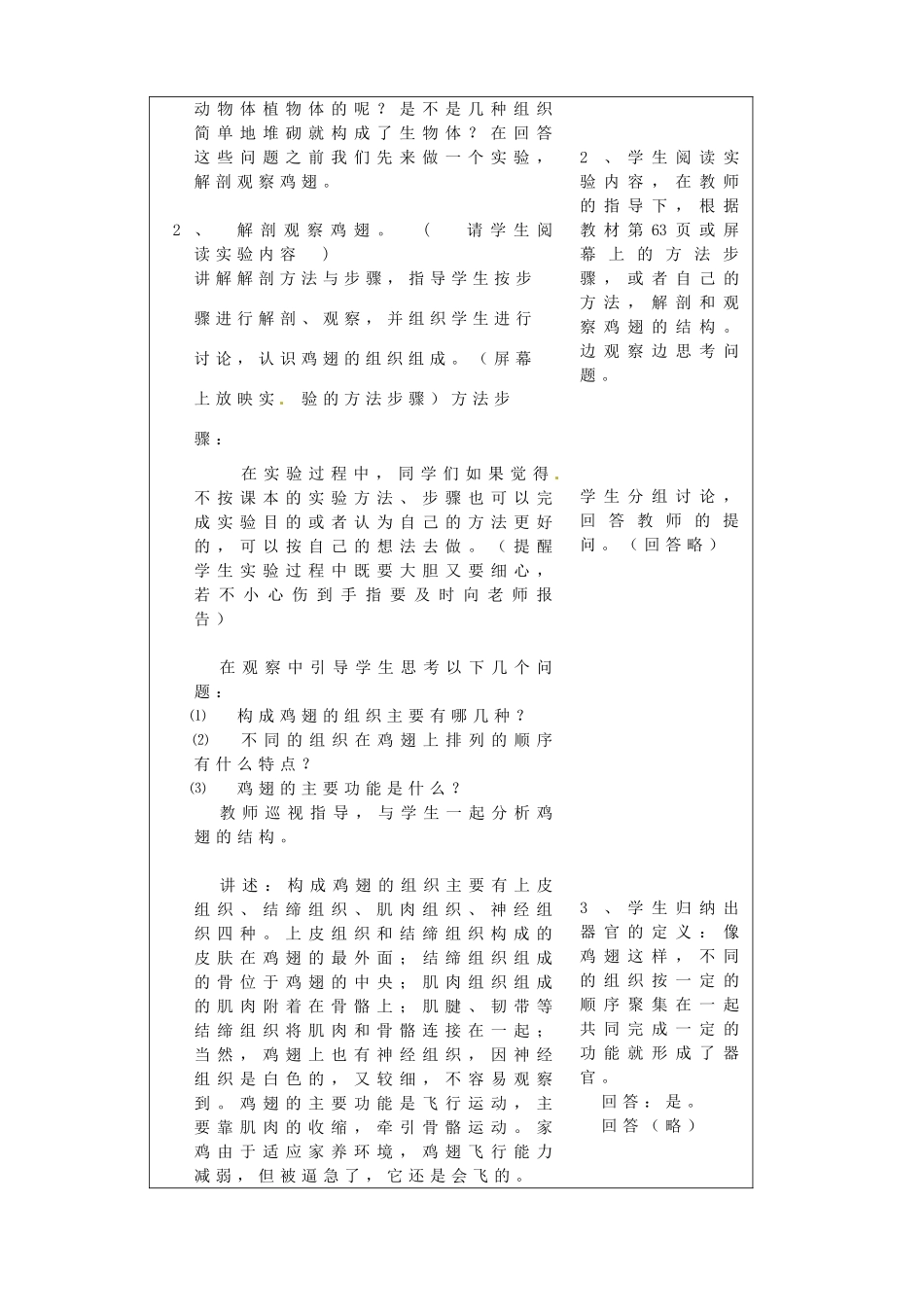 七年级生物上册 4.2 生物体是由器官和系统组成教案 北师大版-北师大版初中七年级上册生物教案_第2页