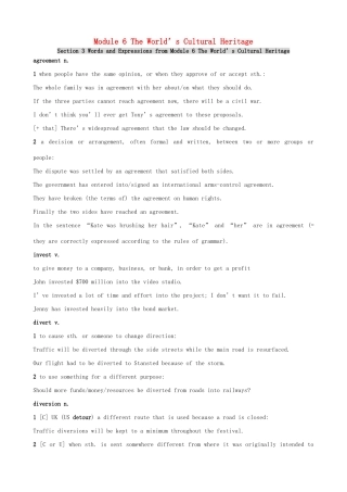 高中英语 Module 6 The World’s Cultural Heritage-Section 3 Words and Expressions素材 外研版选修7