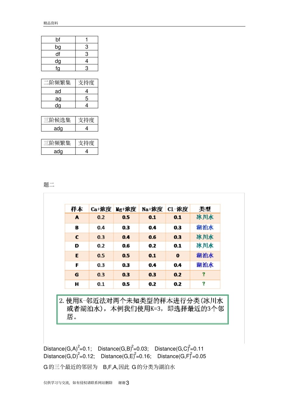 数据挖掘期末考试计算题及答案电子教案_第3页