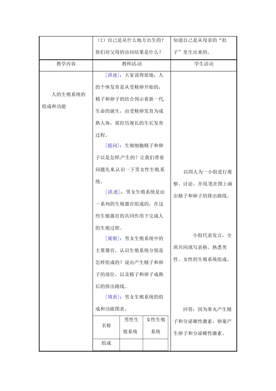 七年级生物下册 第8章第1节精卵结合孕育新的生命教案（第1课时 苏教版_第2页
