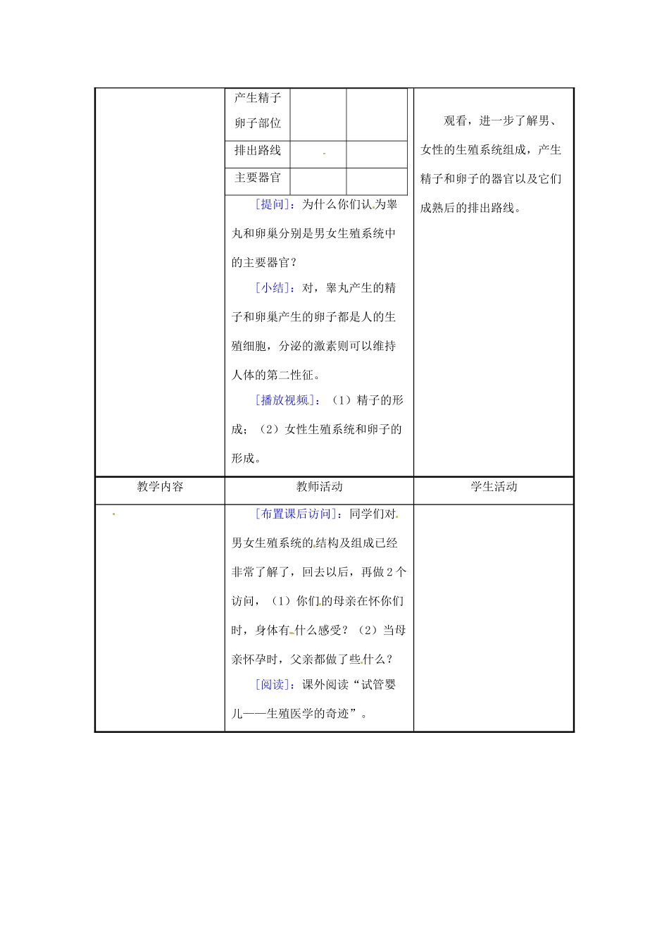 七年级生物下册 第8章第1节精卵结合孕育新的生命教案（第1课时 苏教版_第3页