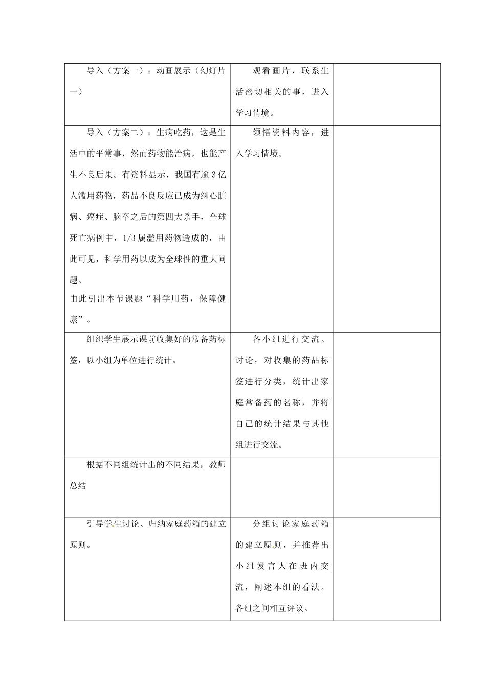 七年级生物下册 第七章《科学用药 保障健康》教案 （新版）冀教版_第3页