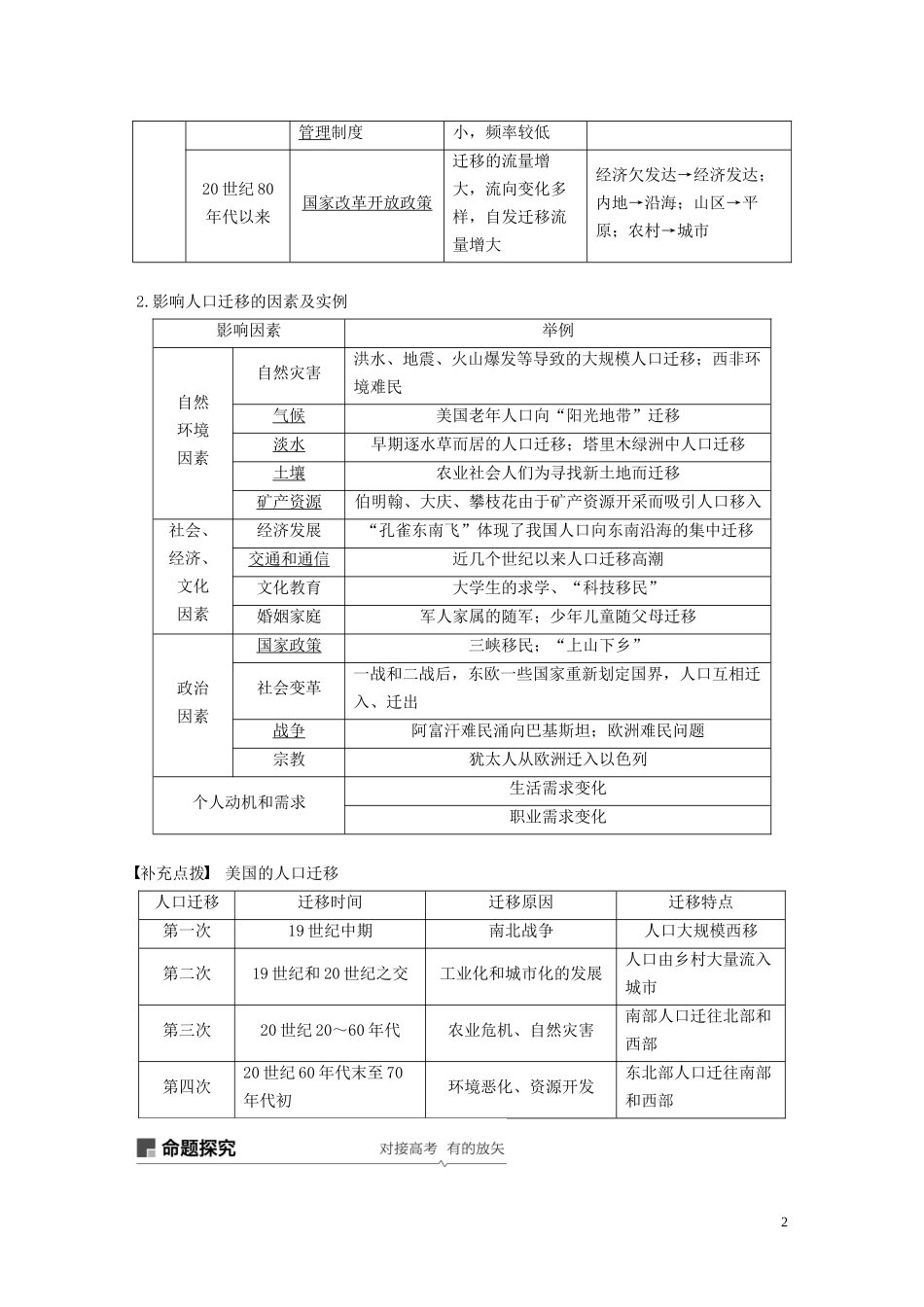 （鲁京津琼）高考地理大一轮复习 第一章 人口的变化 第17讲 人口的空间变化教案（含解析）新人教版必修2-新人教版高三必修2地理教案_第2页