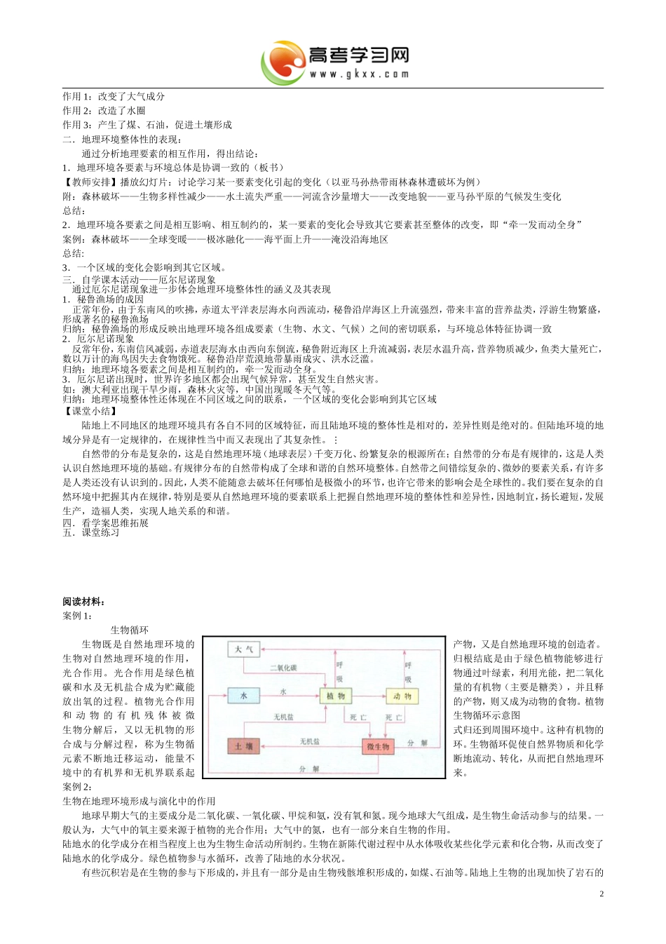 高中地理 《地理环境的整体性》说课稿_第2页