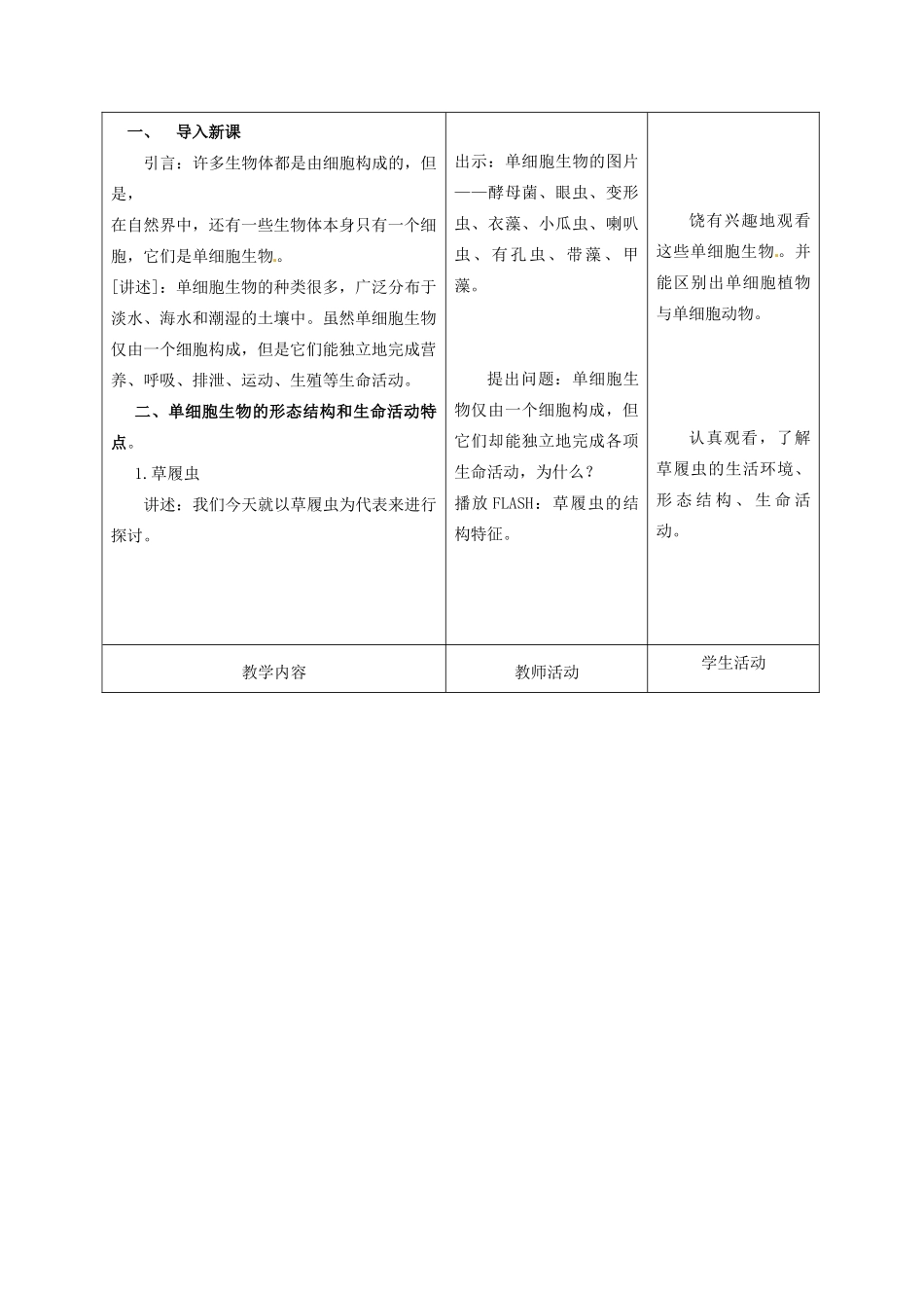 七年级生物上册 第4章 第3节 单细胞生物教案 苏教版-苏教版初中七年级上册生物教案_第2页