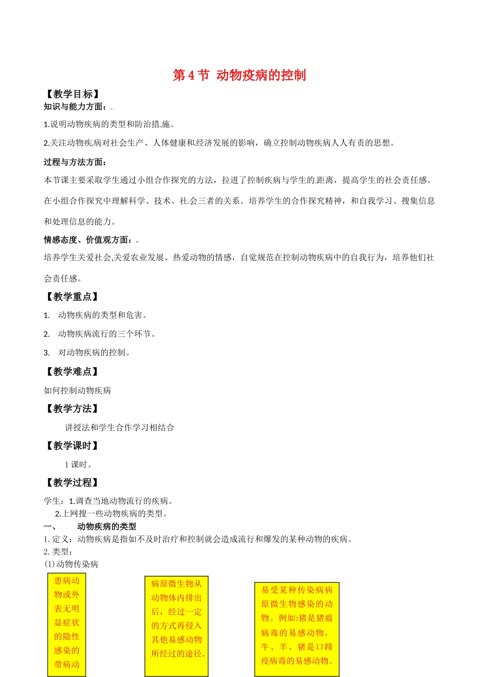 高中生物：2.4《动物疫病的控制》教案新人教版选修2_第1页