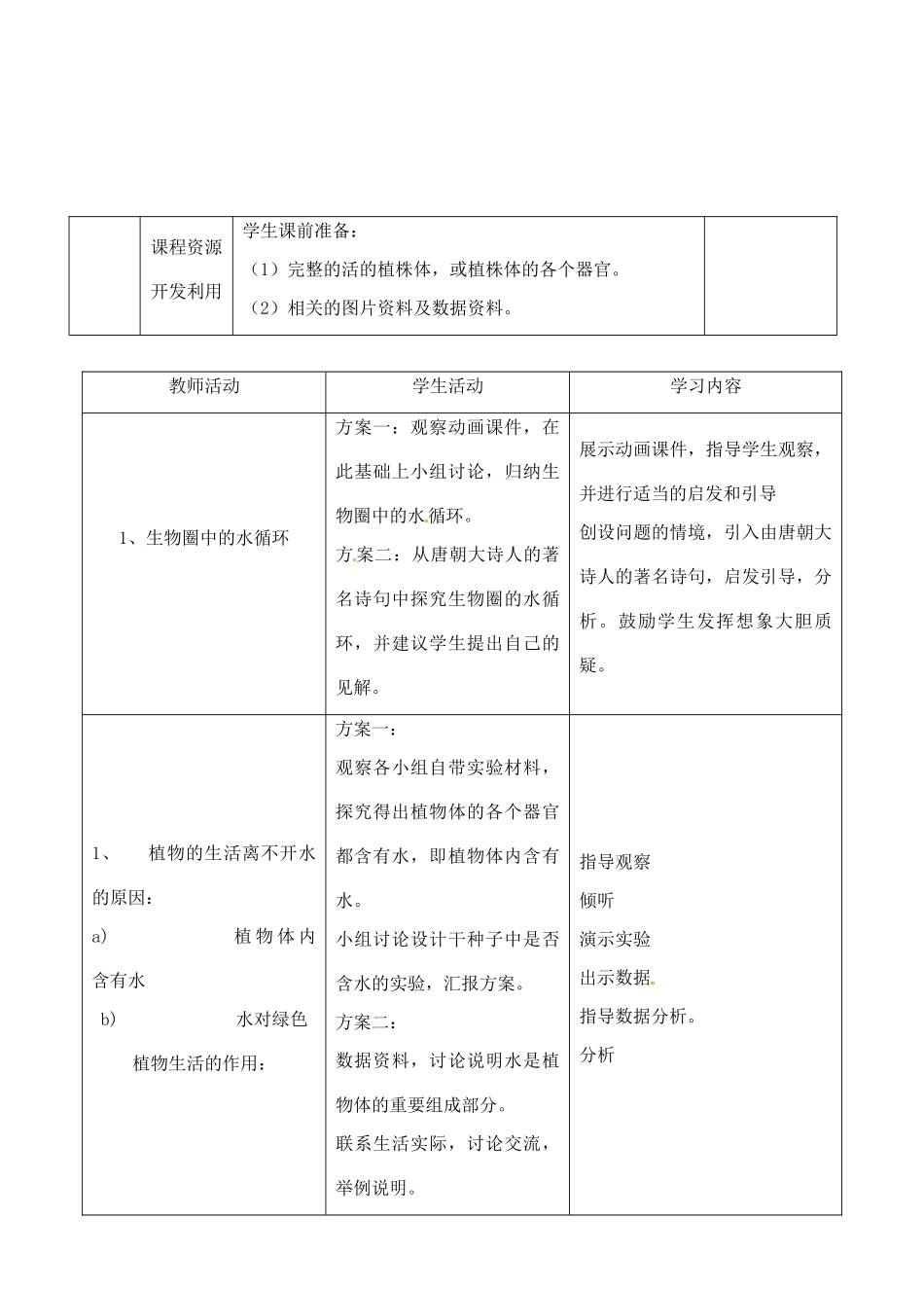 七年级生物上册 第3单元第3章第1节绿色植物的生活需要水教案 人教新课标版_第2页