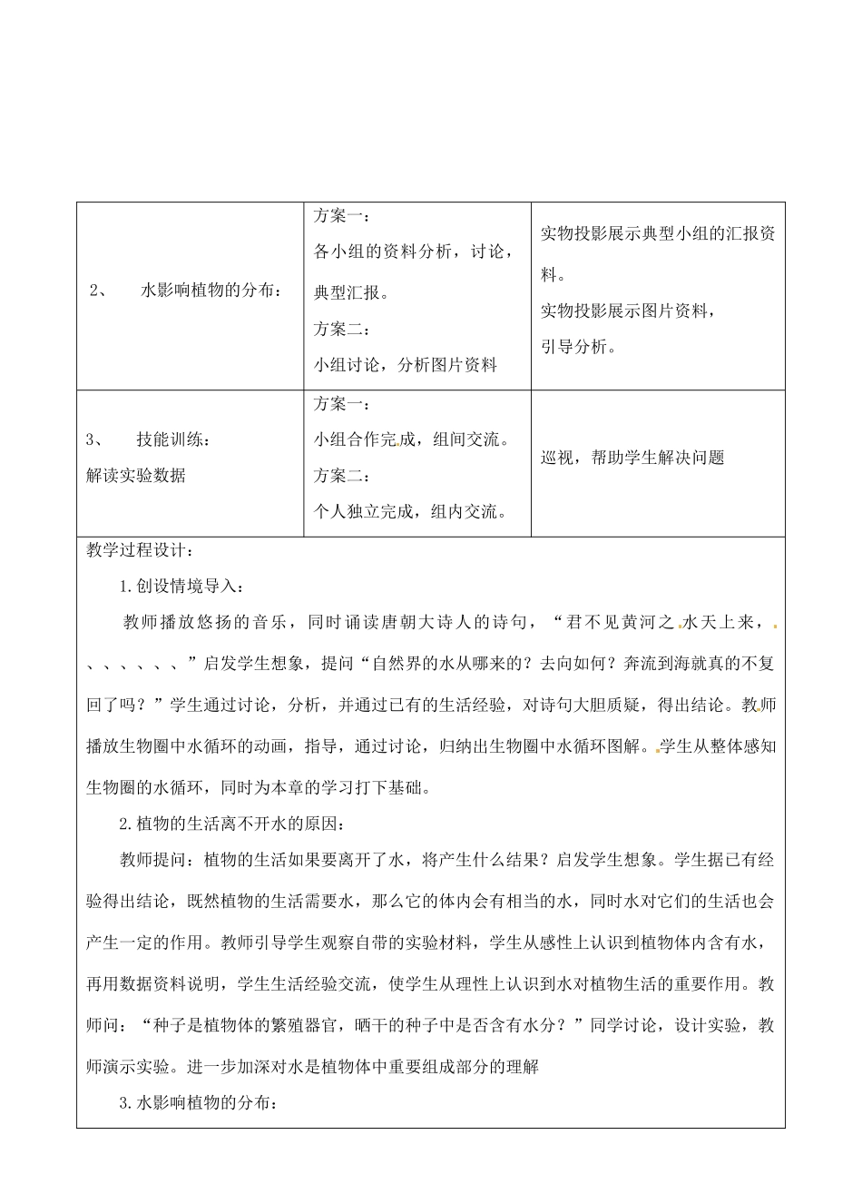 七年级生物上册 第3单元第3章第1节绿色植物的生活需要水教案 人教新课标版_第3页