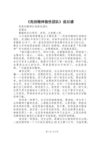 《亮剑精神狼性团队》读后感 