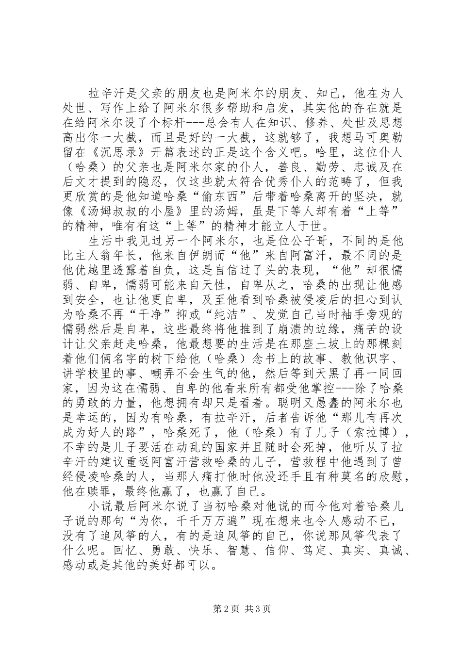关于《追风筝的男孩》的观后感 _第2页