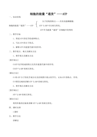 高中生物细胞的能量“通货”——ATP人教版必修1