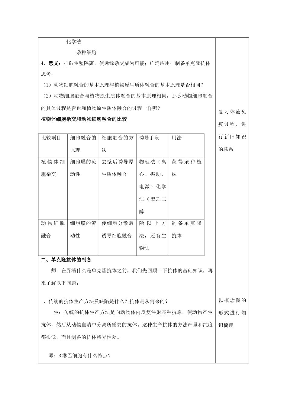 福建省厦门市集美区灌口中学高中生物 动物细胞融合与单克隆抗体教案 新人教版必修3_第3页
