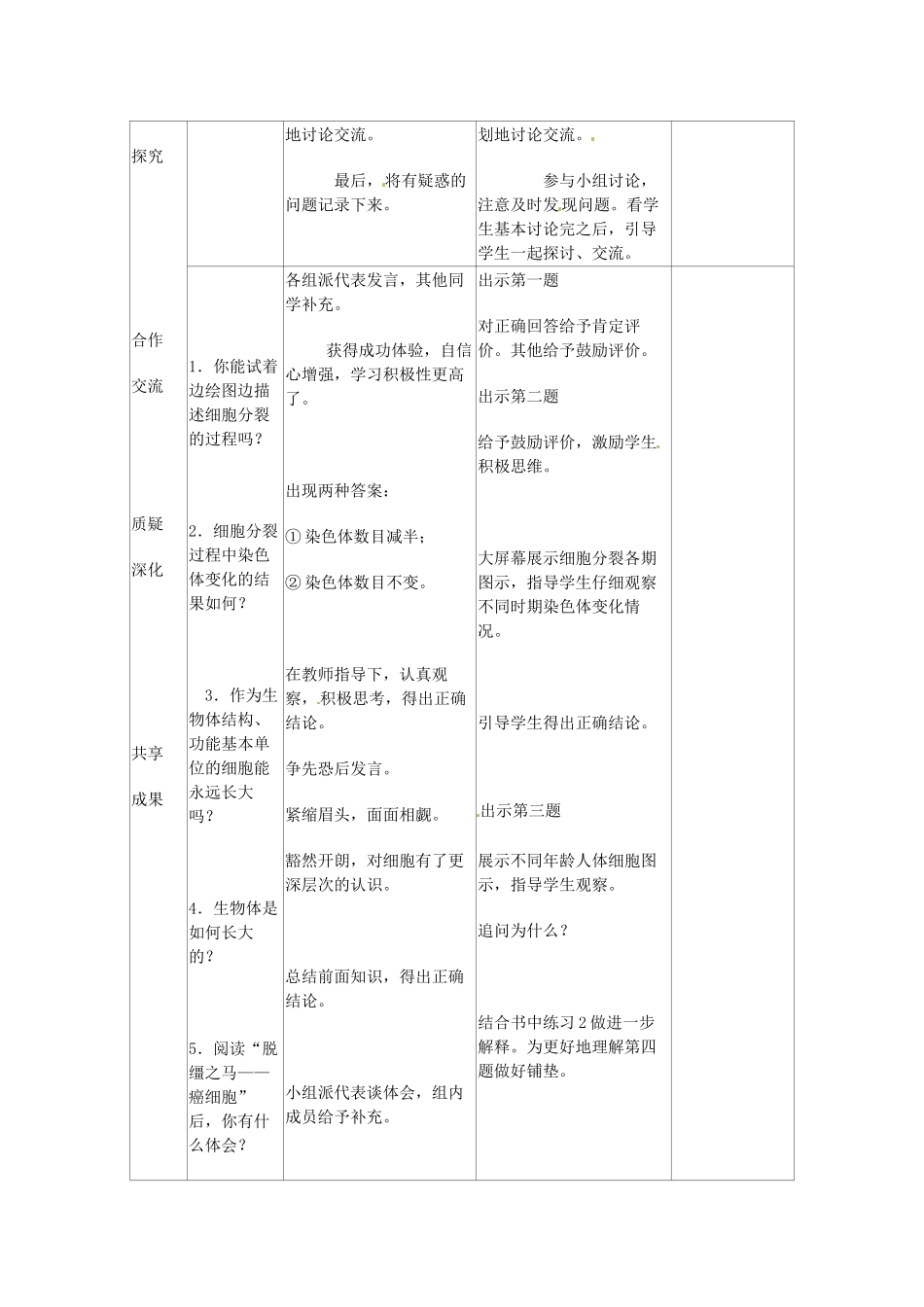 山东省临沭县第三初级中学七年级生物上册 细胞通过分裂产生新细胞教案 新人教版_第2页