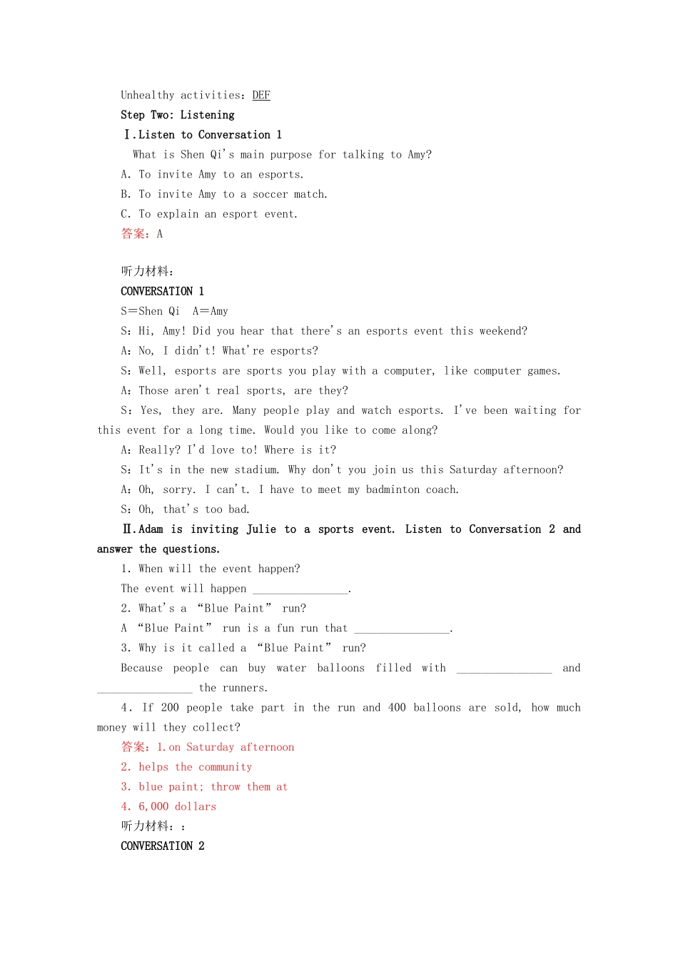 高中英语 Unit 3 Sports and Fitness Section Ⅰ Listening and speaking  Listening and Talking讲义 新人教版必修第一册-新人教版高一第一册英语教案_第2页