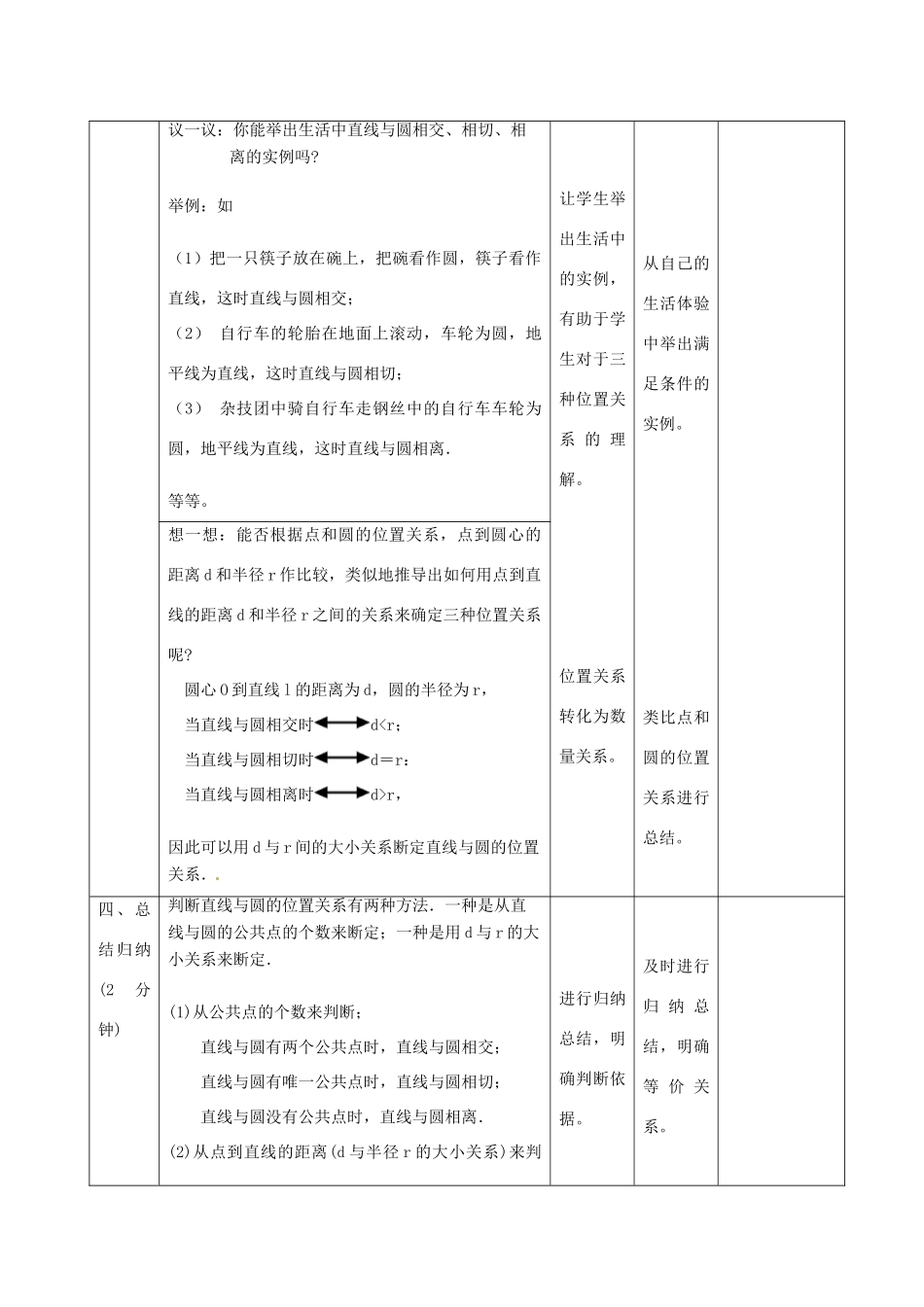辽宁省瓦房店市第八初级中学九年级数学上册《24.2.2 直线和圆的位置关系》教学设计 人教新课标版_第3页