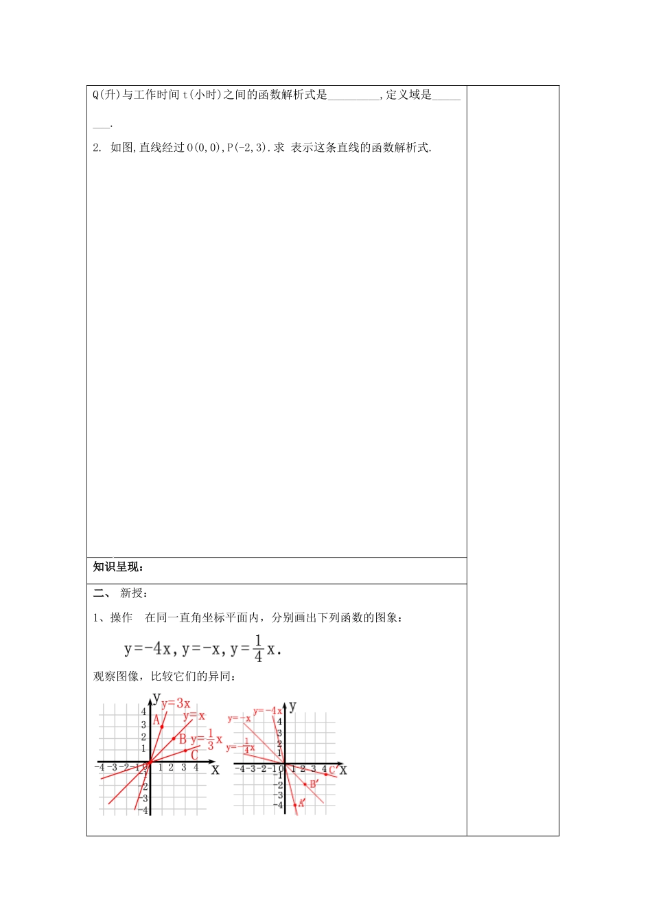 秋八年级数学上册 18.2 正比例函数 18.2.3 正比例函数的性质教案 沪教版五四制-沪教版初中八年级上册数学教案_第2页