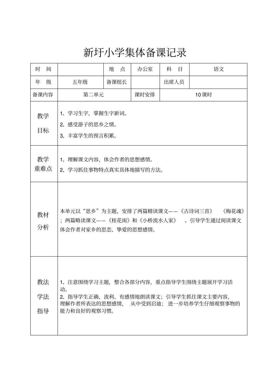 五年级下册集体备课记录表_第2页