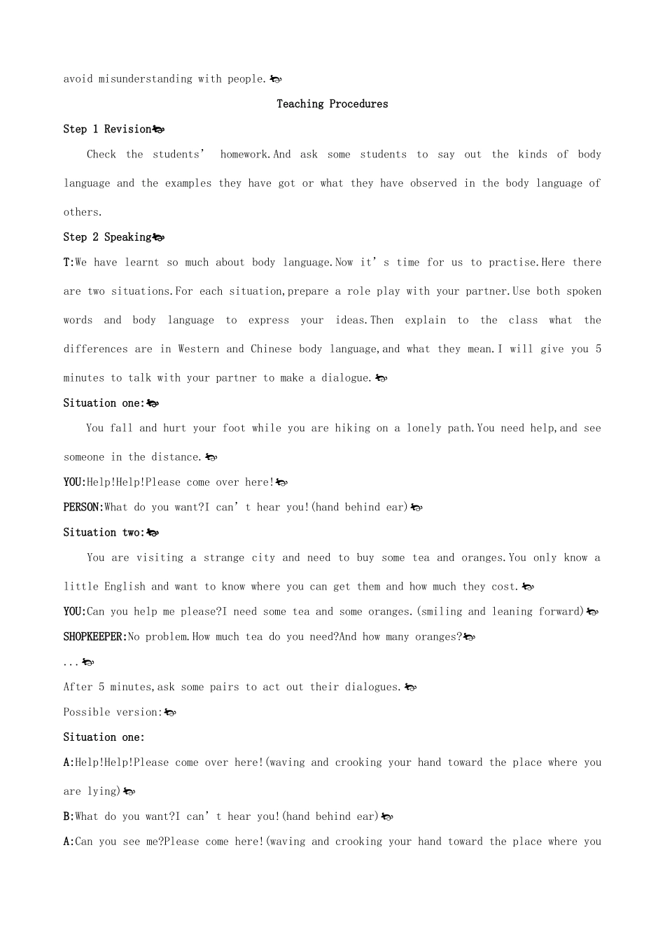 高中英语 Unit4 Body languange Period 5 Speaking and Writingg优秀教案 新人教版必修4_第2页