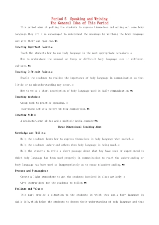 高中英语 Unit4 Body languange Period 5 Speaking and Writingg优秀教案 新人教版必修4